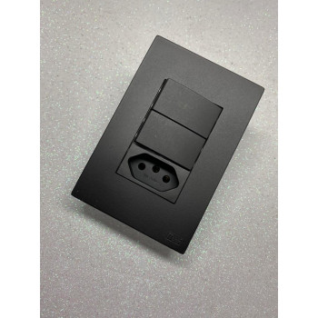 Conjunto Interruptor Duplo Paralelo + Tomada 20A 4x2 - RECTA Preto Black Satin Fosco